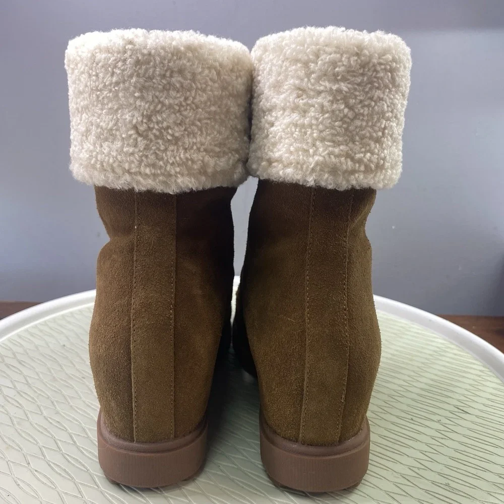 Ozark Trail Women Leather Wedge Winter Ski Boot Waterproof Hidden Heel Brown  10